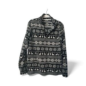 Lands' End Black and White Fleece Pullover